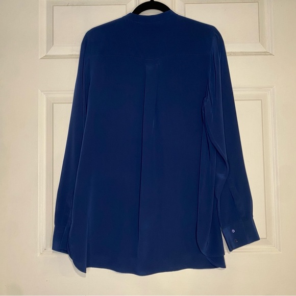 Vince Blue Silk Oversized Pocket Blouse Button Front Shirt Size 10 - Picture 9 of 12